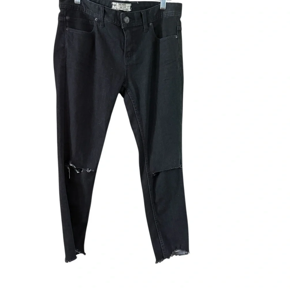 Free People Black Ribbed Straight Leg Jeans